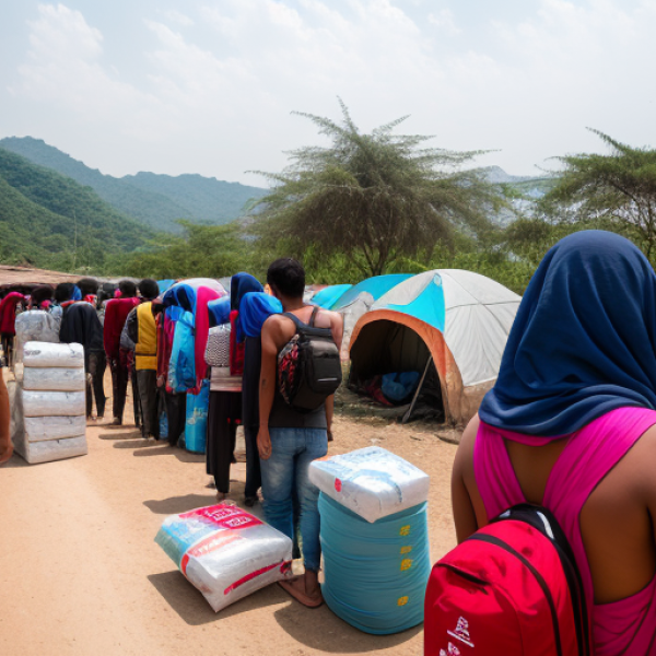 0 - Photograph of refugees obtaining relief items